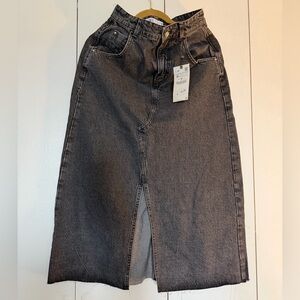 Zara Black High-Waist Denim Maxi Skirt with Front Slit
